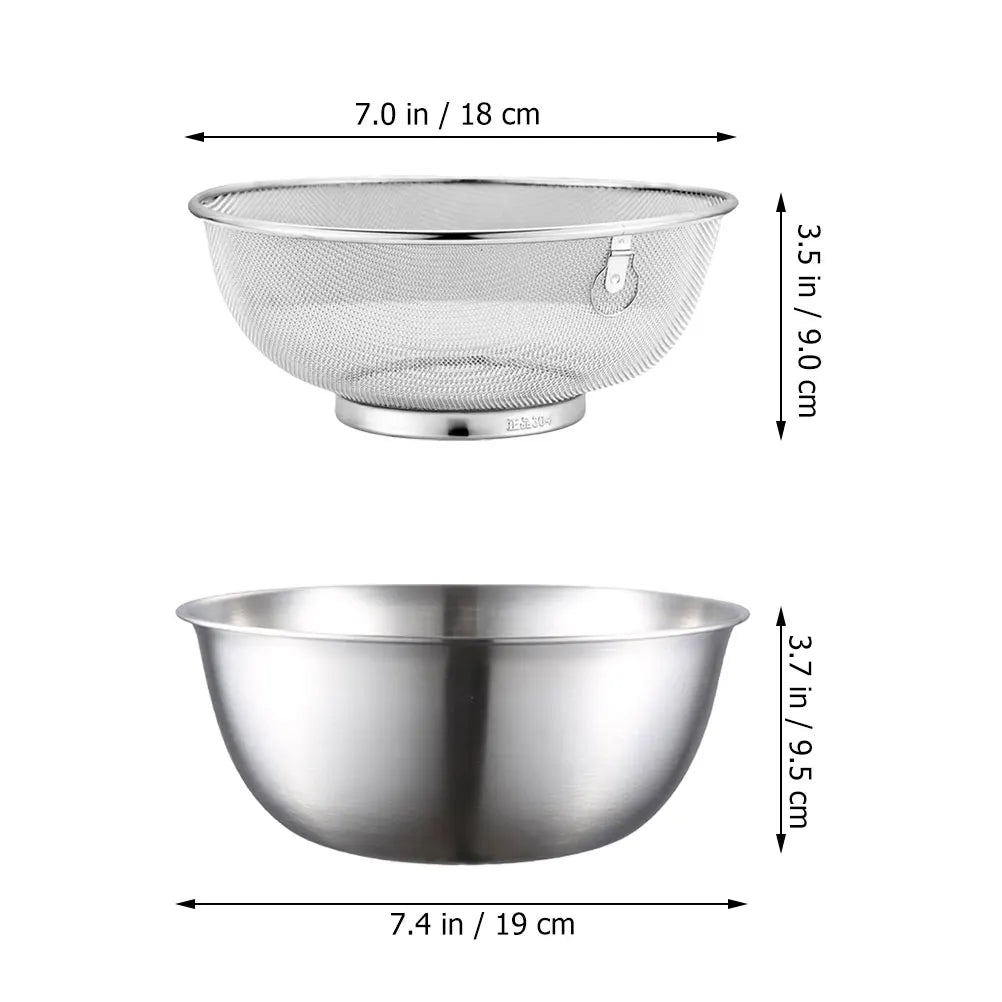 2pcs Stainless Steel Mixing Bowl Colander Rice Colander Basket Strainer Basket Vegetables Fruit Basket Washing Basin kicehn tool