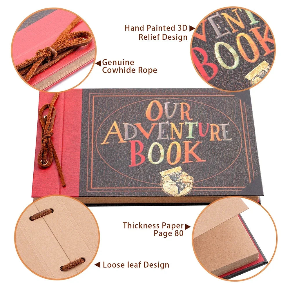 12Inch Scrapbook,Adventure Book,80 Page Photo Album,Retro Kraft Paper,Wonderful PhotoBook Birthday Christmas Gift  Friends Kids