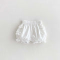 Summer baby girl thin cotton bud shorts, baby girl solid color wood ear sweet casual pants versatile, very suitable for home and