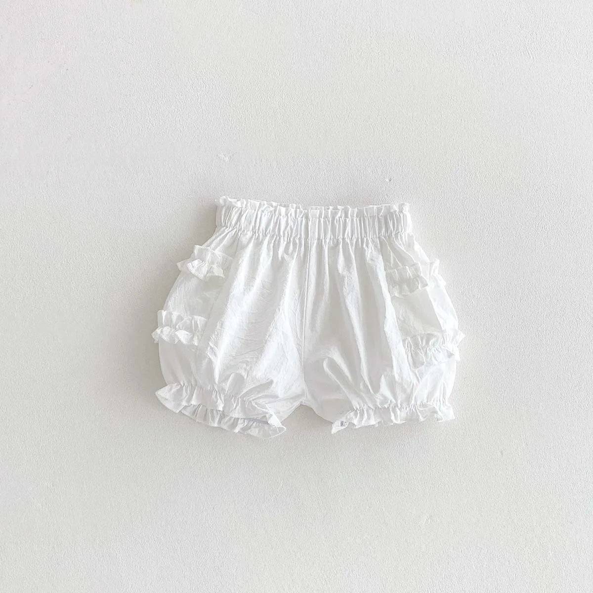 Summer baby girl thin cotton bud shorts, baby girl solid color wood ear sweet casual pants versatile, very suitable for home and