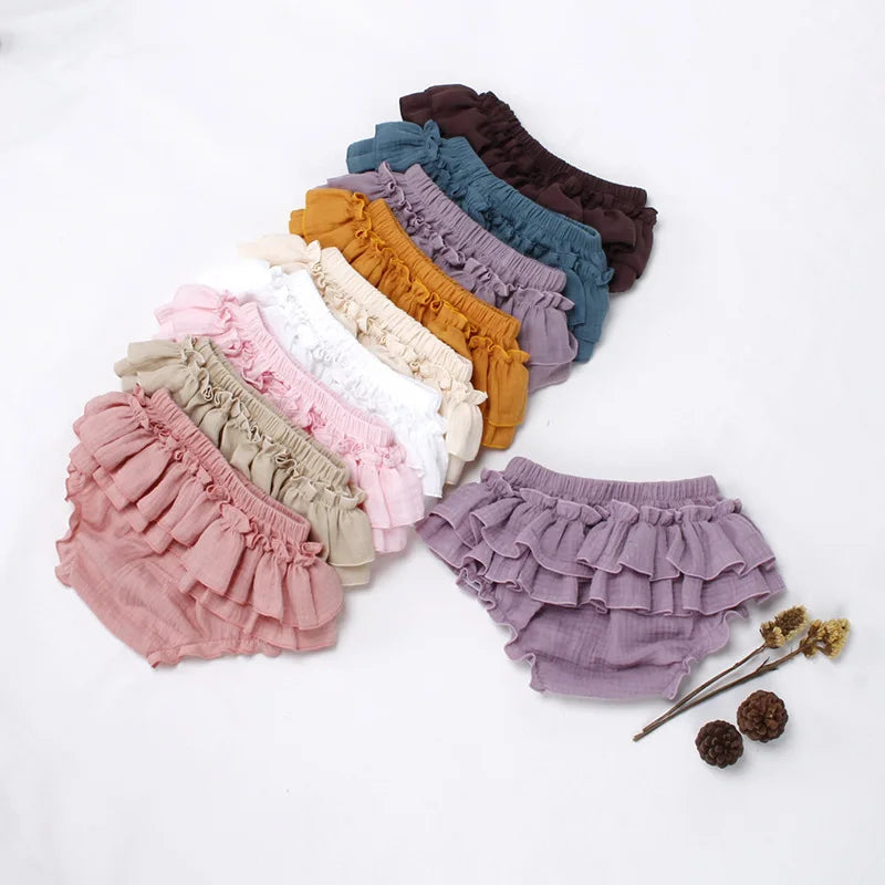 Double Layers Baby Girls Tutu Skirt Shorts Summer Cozy Muslim Cotton Baby Bloomers Toddler Short Pants Children Pettiskirt 0-3y