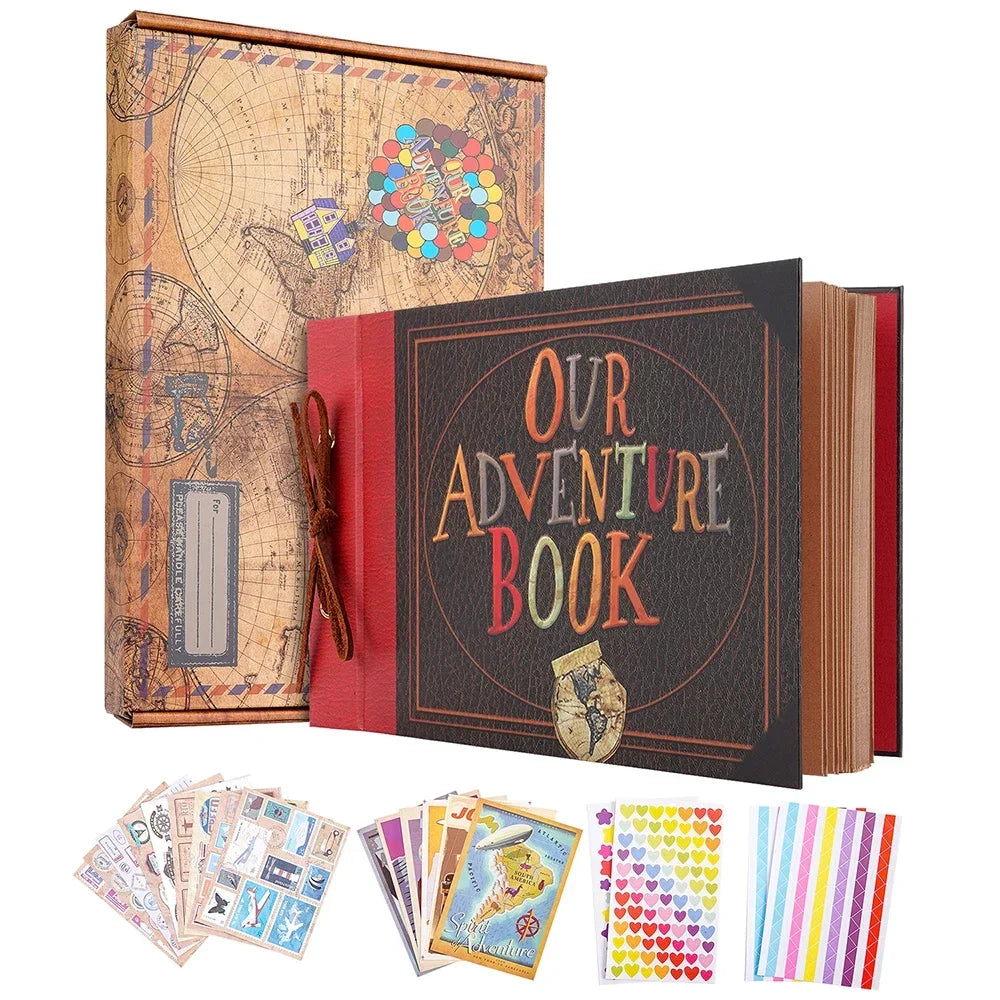 12Inch Scrapbook,Adventure Book,80 Page Photo Album,Retro Kraft Paper,Wonderful PhotoBook Birthday Christmas Gift  Friends Kids