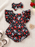 Summer Newborn Baby Clothes Rose Skull Pumpkin Sweetheart Flying Sleeves Triangle Romper Jumpsuit