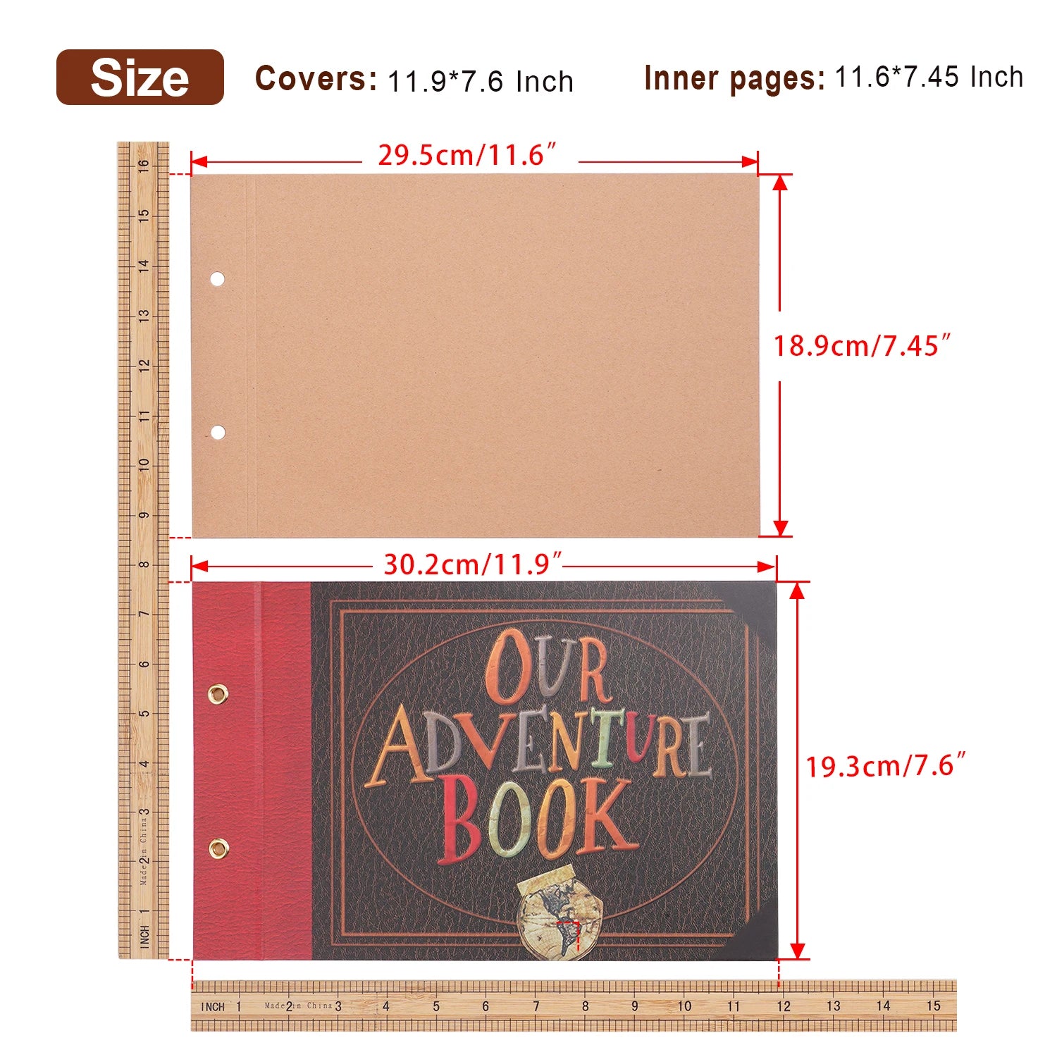 12Inch Scrapbook,Adventure Book,80 Page Photo Album,Retro Kraft Paper,Wonderful PhotoBook Birthday Christmas Gift  Friends Kids