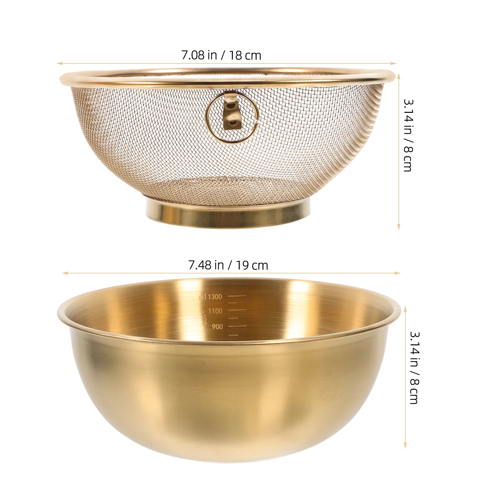 2pcs Stainless Steel Mixing Bowl Colander Rice Colander Basket Strainer Basket Vegetables Fruit Basket Washing Basin kicehn tool
