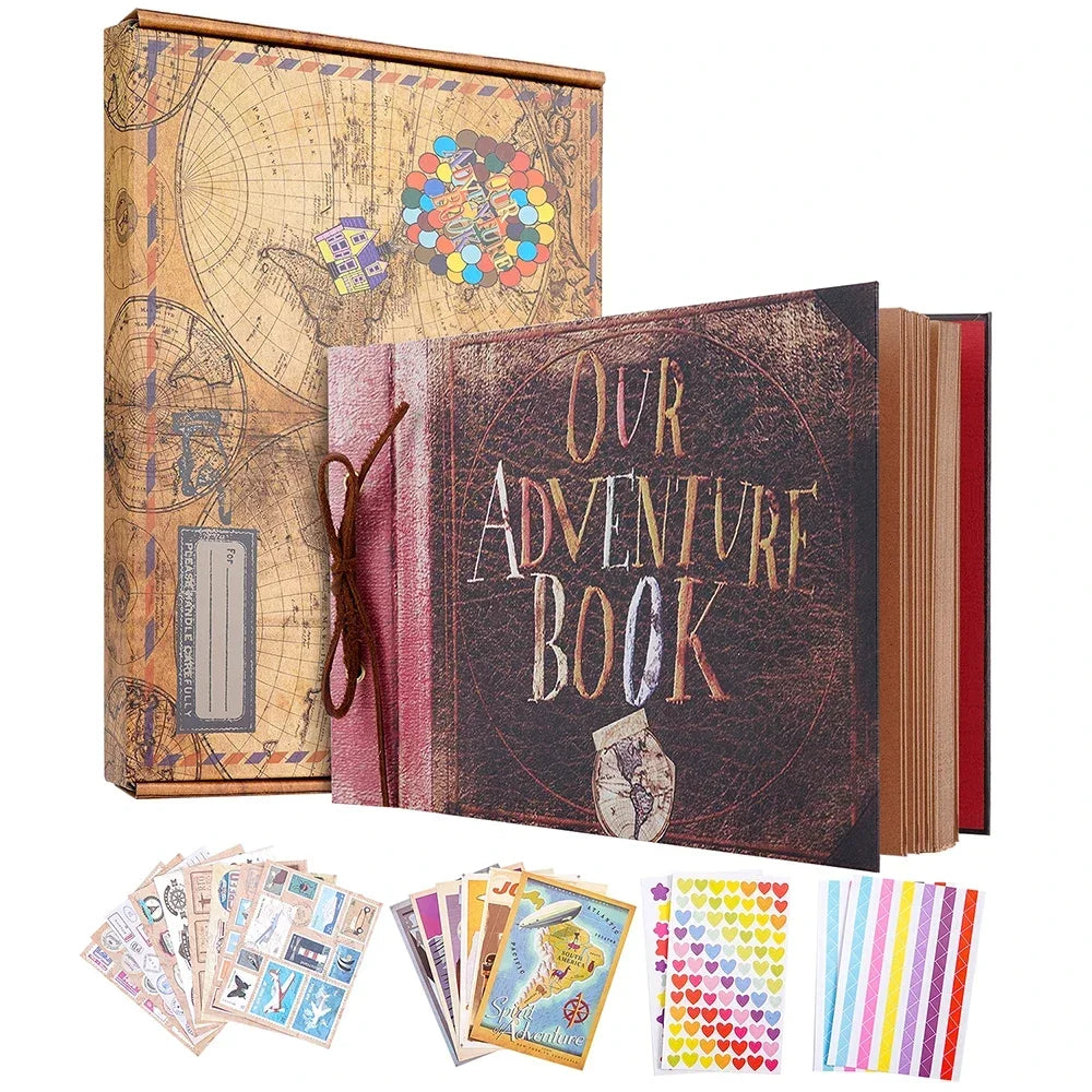 12Inch Scrapbook,Adventure Book,80 Page Photo Album,Retro Kraft Paper,Wonderful PhotoBook Birthday Christmas Gift  Friends Kids
