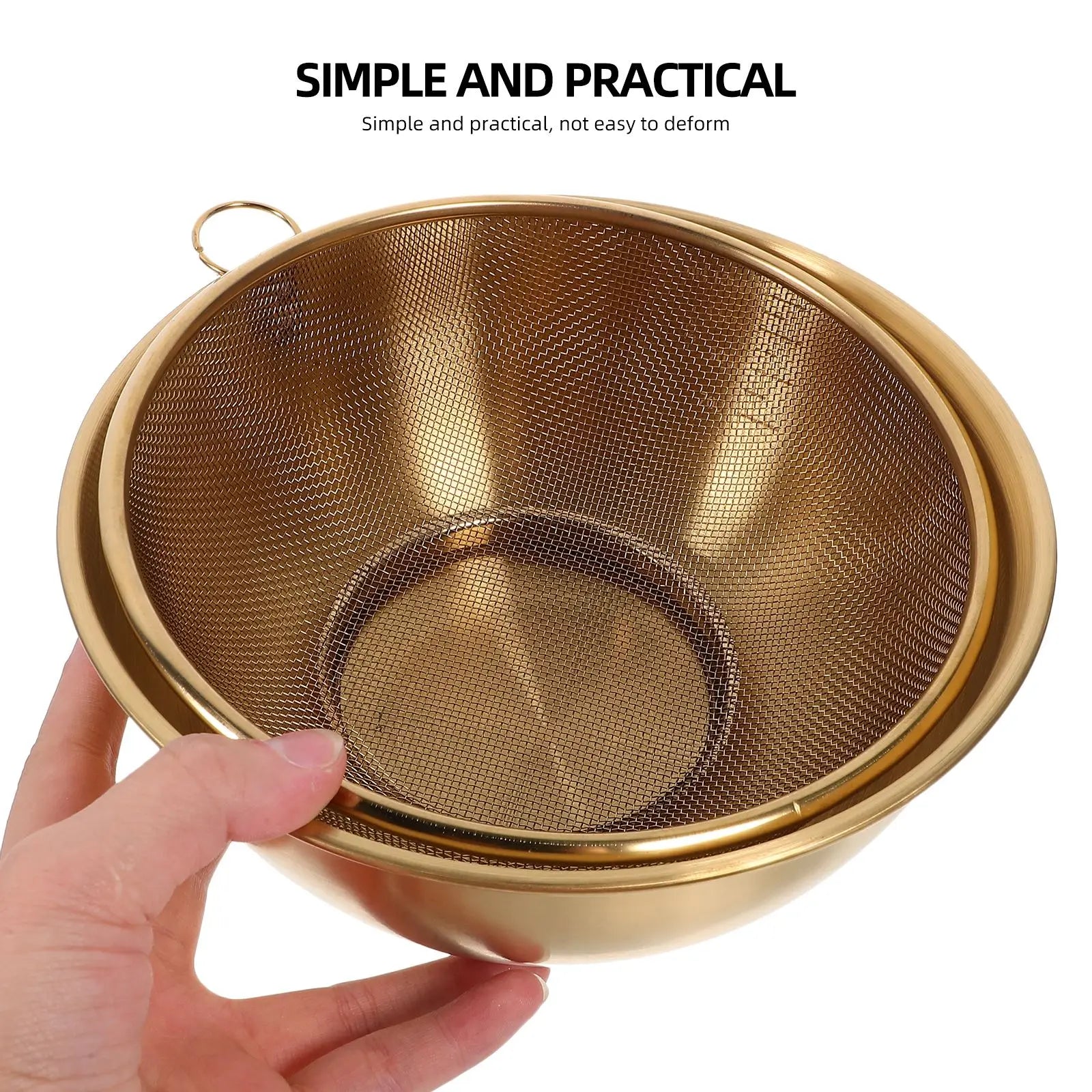 2pcs Stainless Steel Mixing Bowl Colander Rice Colander Basket Strainer Basket Vegetables Fruit Basket Washing Basin kicehn tool