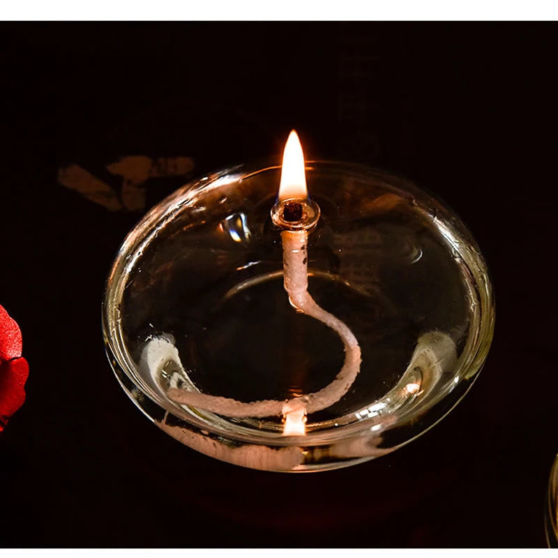 Glass Oil Lamp Set Glass  Lamp with Wick Desktop Emergency Light for Indoor Use Rustic Farmhouse Decoration Transparent