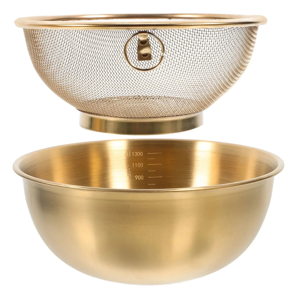 2pcs Stainless Steel Mixing Bowl Colander Rice Colander Basket Strainer Basket Vegetables Fruit Basket Washing Basin kicehn tool