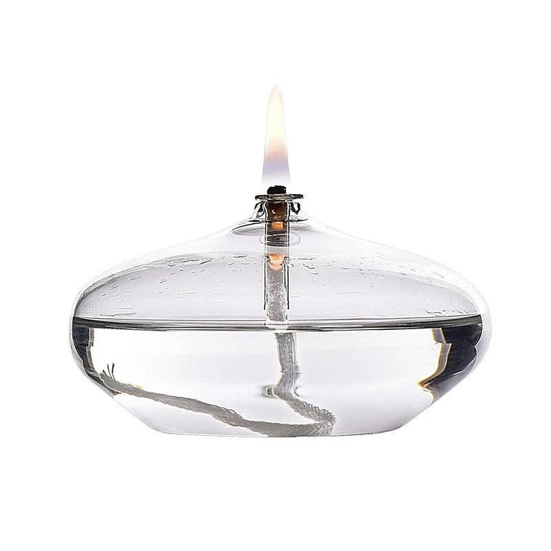 Glass Oil Lamp Set Glass  Lamp with Wick Desktop Emergency Light for Indoor Use Rustic Farmhouse Decoration Transparent