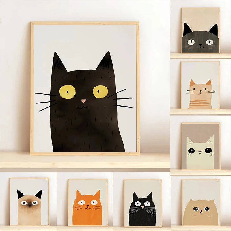Cartoon Cute Cat Posters and Prints Minimalist Canvas Paintings Modern Wall Art Picture for Kids Room Nursery Decor Gifts