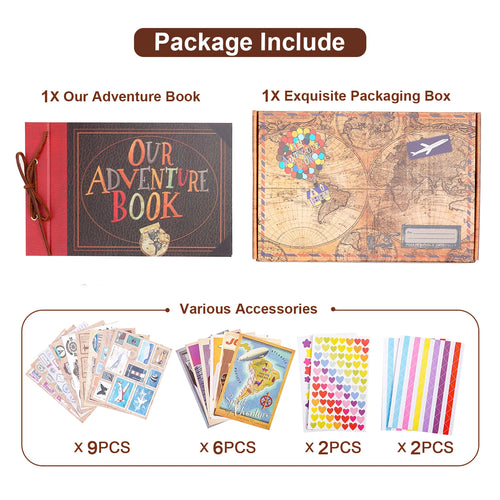 12Inch Scrapbook,Adventure Book,80 Page Photo Album,Retro Kraft Paper,Wonderful PhotoBook Birthday Christmas Gift  Friends Kids