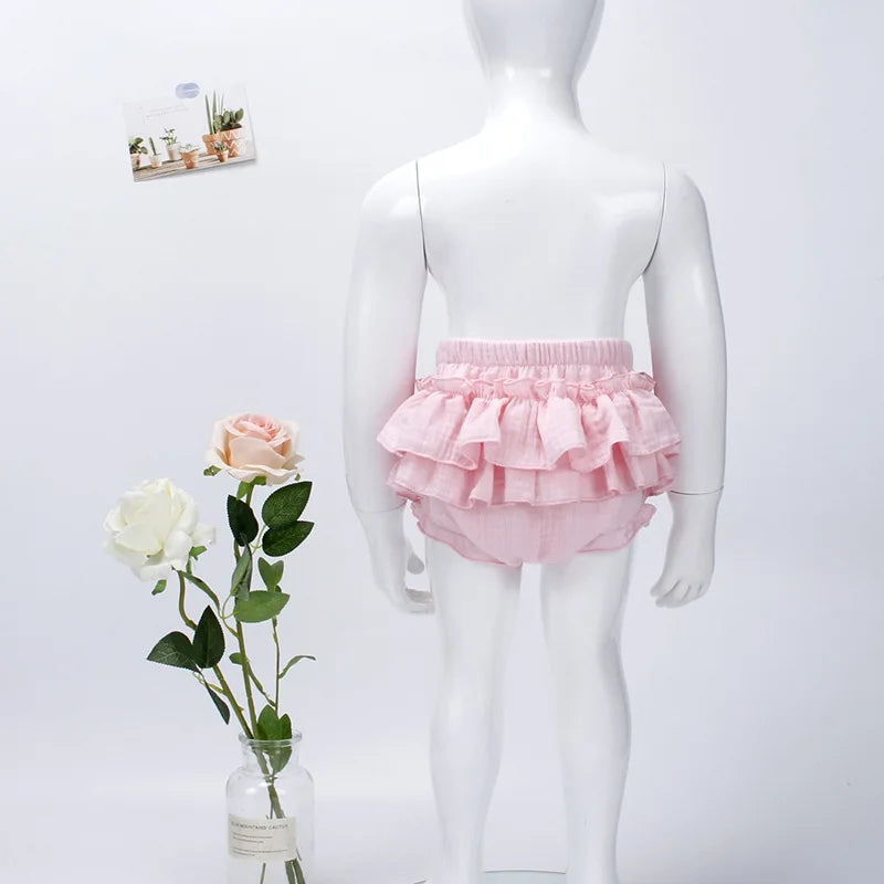 Double Layers Baby Girls Tutu Skirt Shorts Summer Cozy Muslim Cotton Baby Bloomers Toddler Short Pants Children Pettiskirt 0-3y