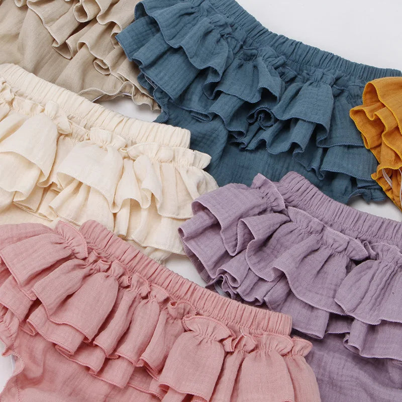 Double Layers Baby Girls Tutu Skirt Shorts Summer Cozy Muslim Cotton Baby Bloomers Toddler Short Pants Children Pettiskirt 0-3y
