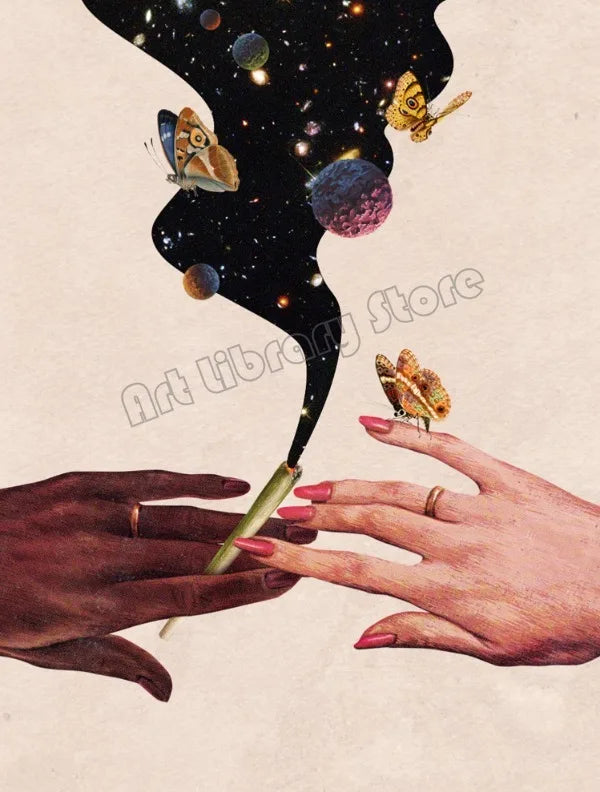 Retro Surrealism Space UFO Mushroom Psychedelic Trippy Weed Poster Canvas Painting Wall Art Pictures Home Room Decor