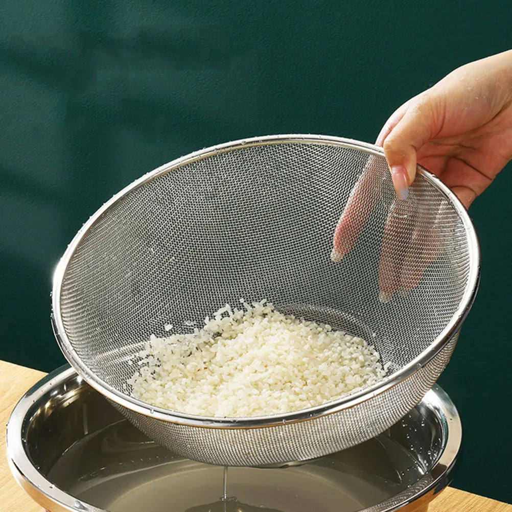2pcs Stainless Steel Mixing Bowl Colander Rice Colander Basket Strainer Basket Vegetables Fruit Basket Washing Basin kicehn tool